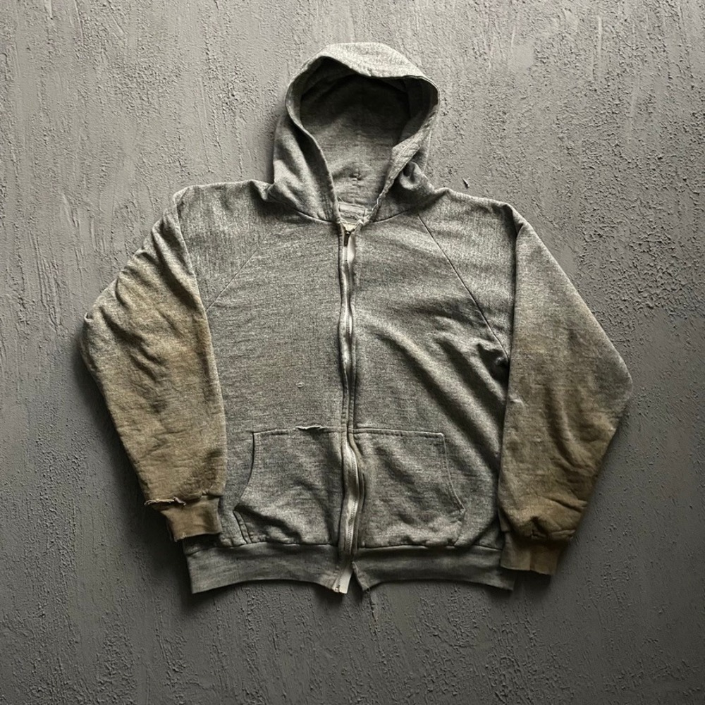 Vintage Thermal Lined Full Zip Hoodie Mens Large Grey 90s White Bear